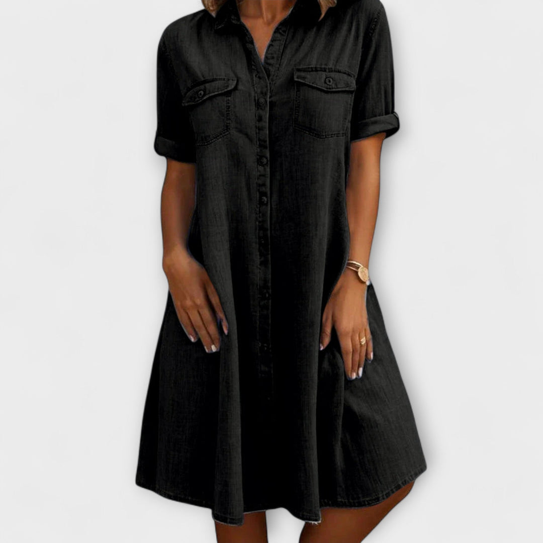 Ophira | Button-Down Denim Shirt Dress with Pockets