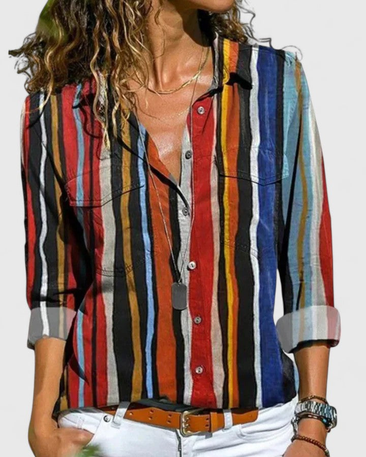 Lilia | Striped Button Up Shirt with Pockets
