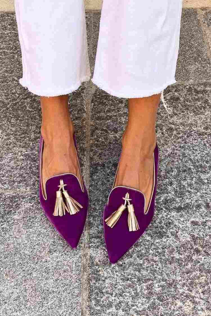Chimene | Pointed-Toe Tassel Loafers with Metallic Detail