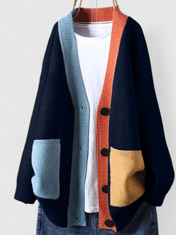 Isabela | Colorblock Oversized Cardigan with Pockets