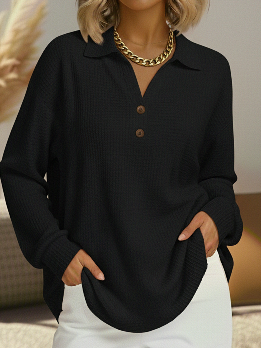 Taisia | Waffle Knit V-Neck Polo Sweater