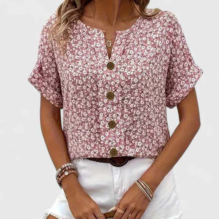 Dixie | Ditsy Floral Button-Up Blouse Short Sleeve