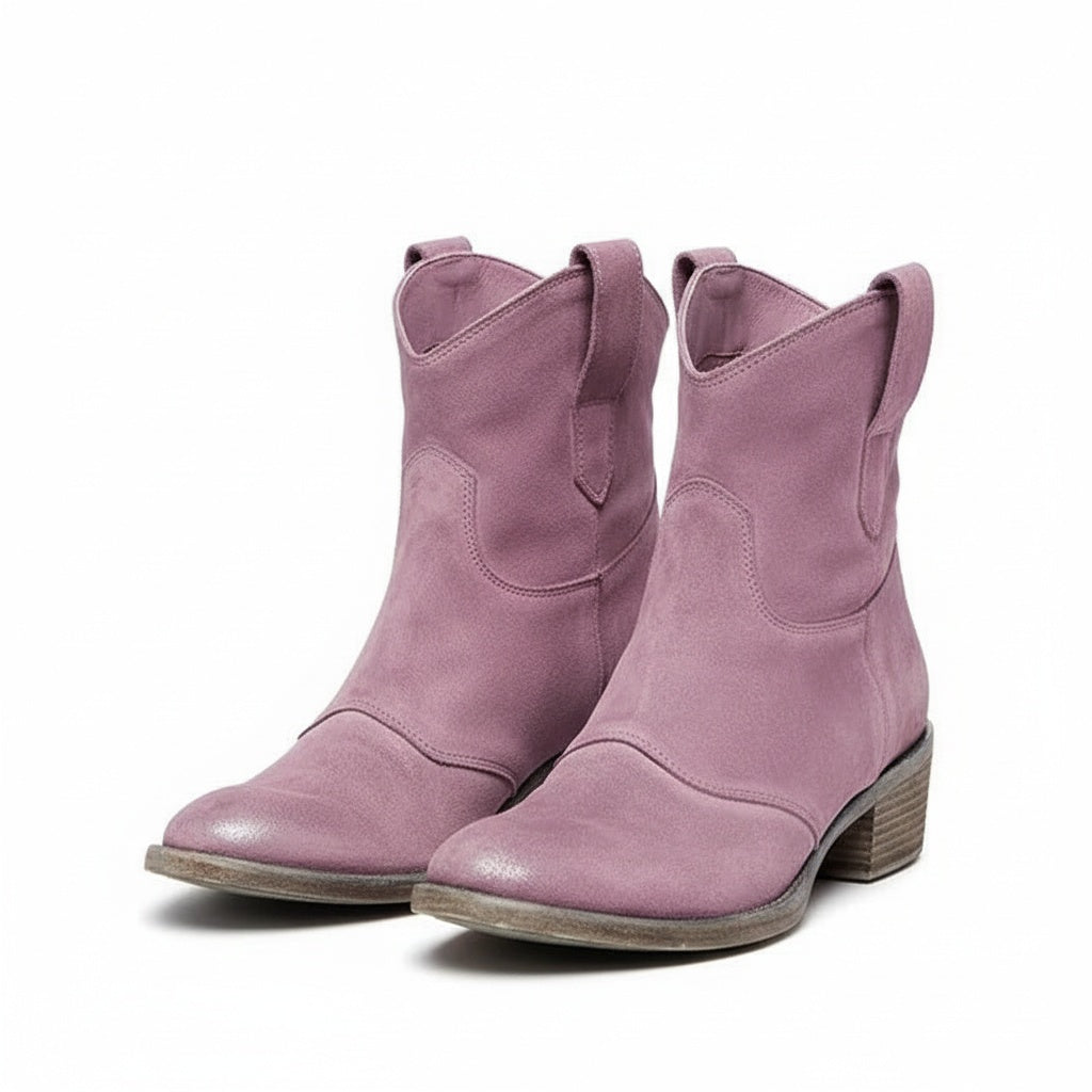 Christiana | Solid Western Ankle Boots with Block Heel