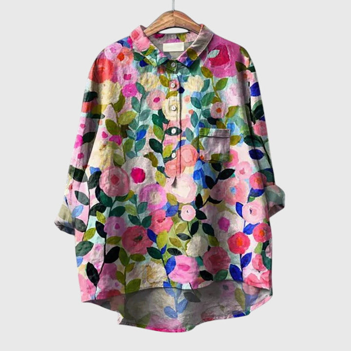 Tori | Floral Print Blouse with Button Front