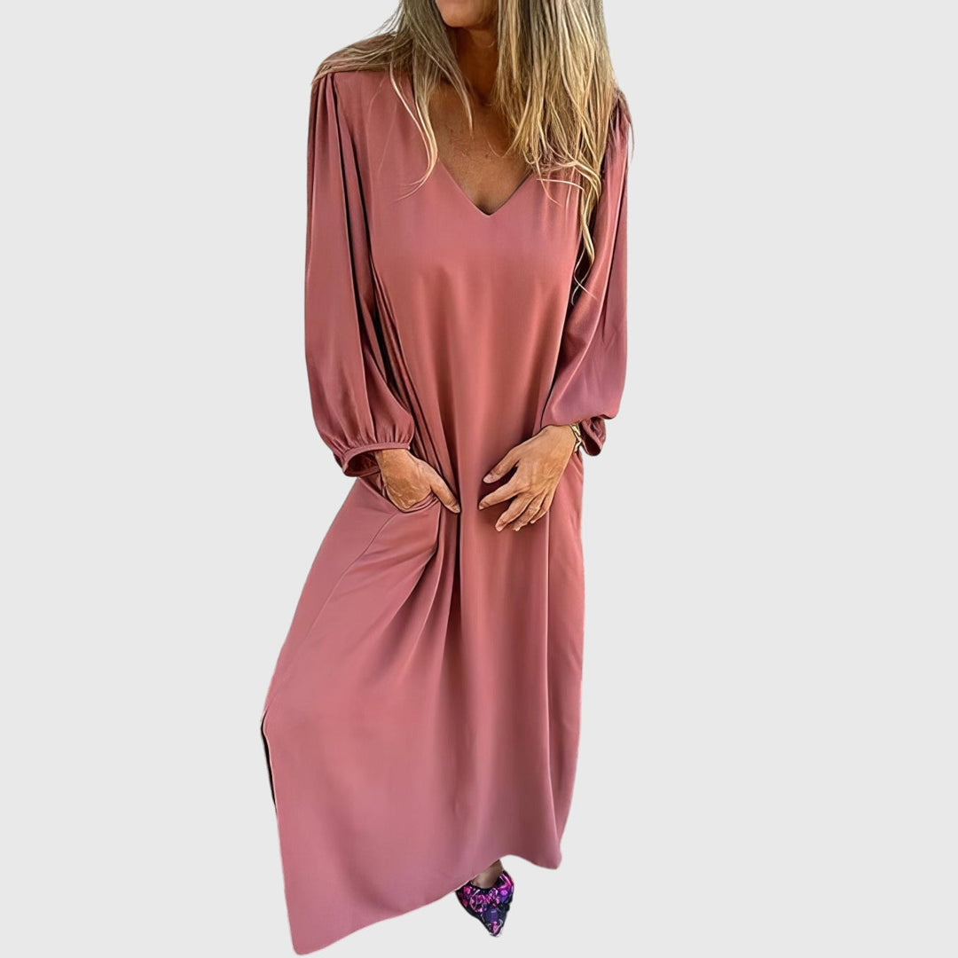 Marcheline | V-Neck Boho Maxi Dress with Pockets