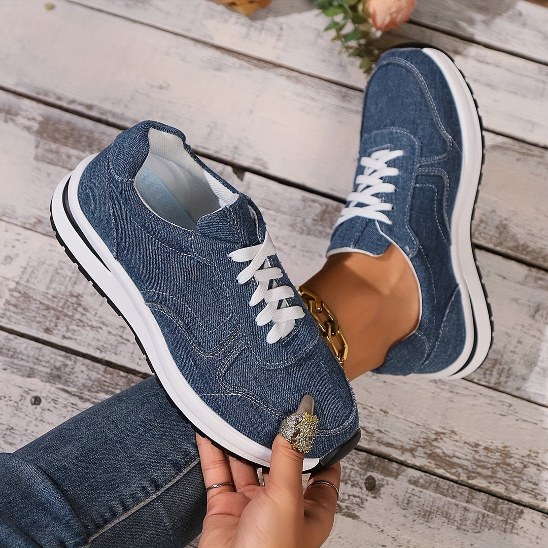 Eudora | Blue Denim Lace-Up Sneakers with Platform