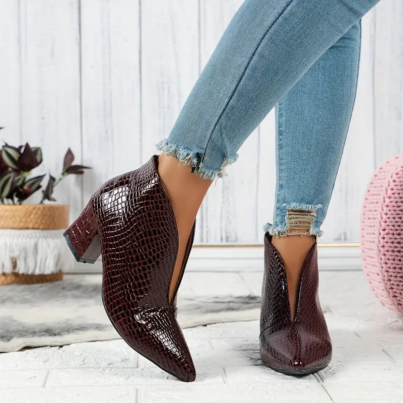 Fidelia | Croc-Embossed Pointed Toe Ankle Boots
