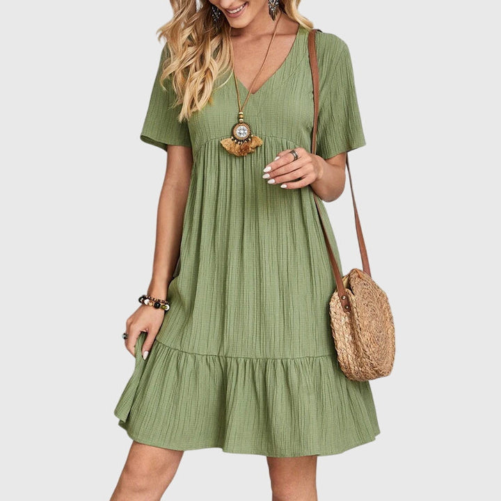 Linette | V-Neck Ruffle Hem Babydoll Dress