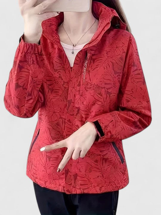 Minka | Tropical Leaf Print Waterproof Jacket Hooded