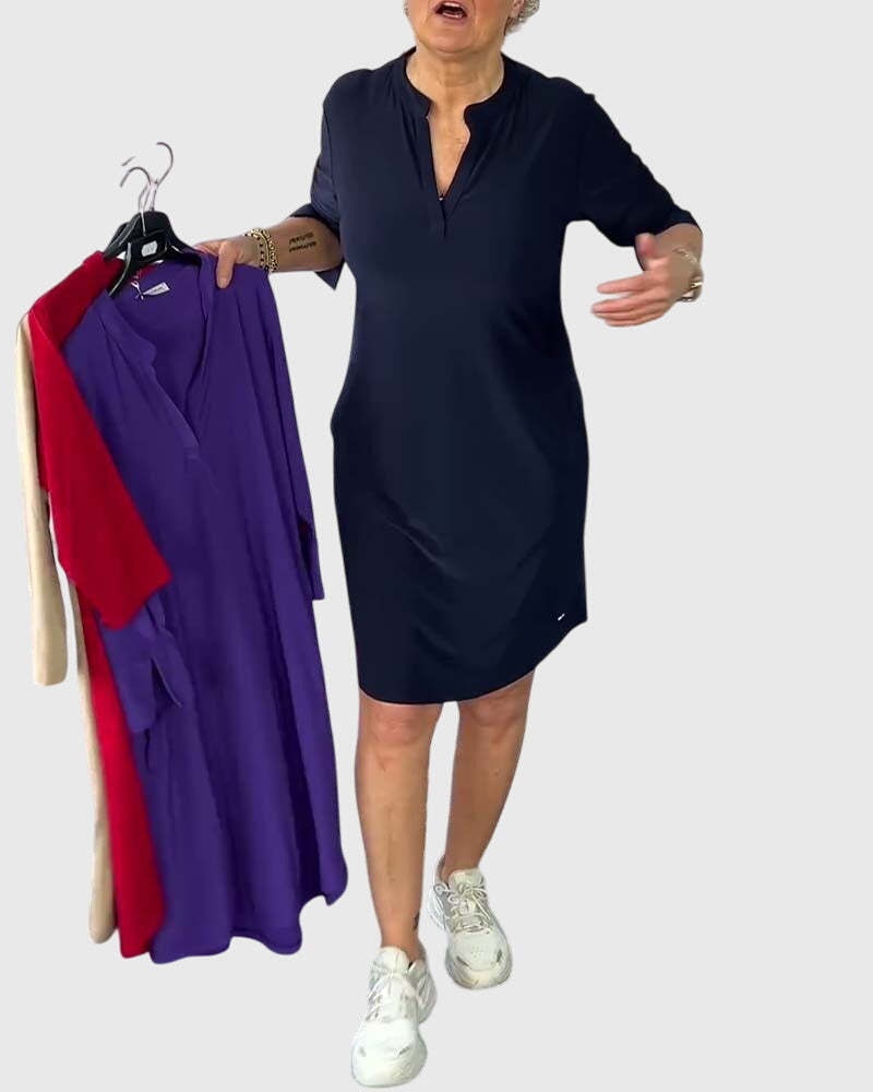 Marigold-Rose | V-Neck Shirt Dress with Pockets