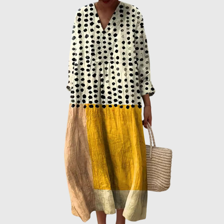 Cleia | Striped Patchwork Maxi Dress with Sleeves