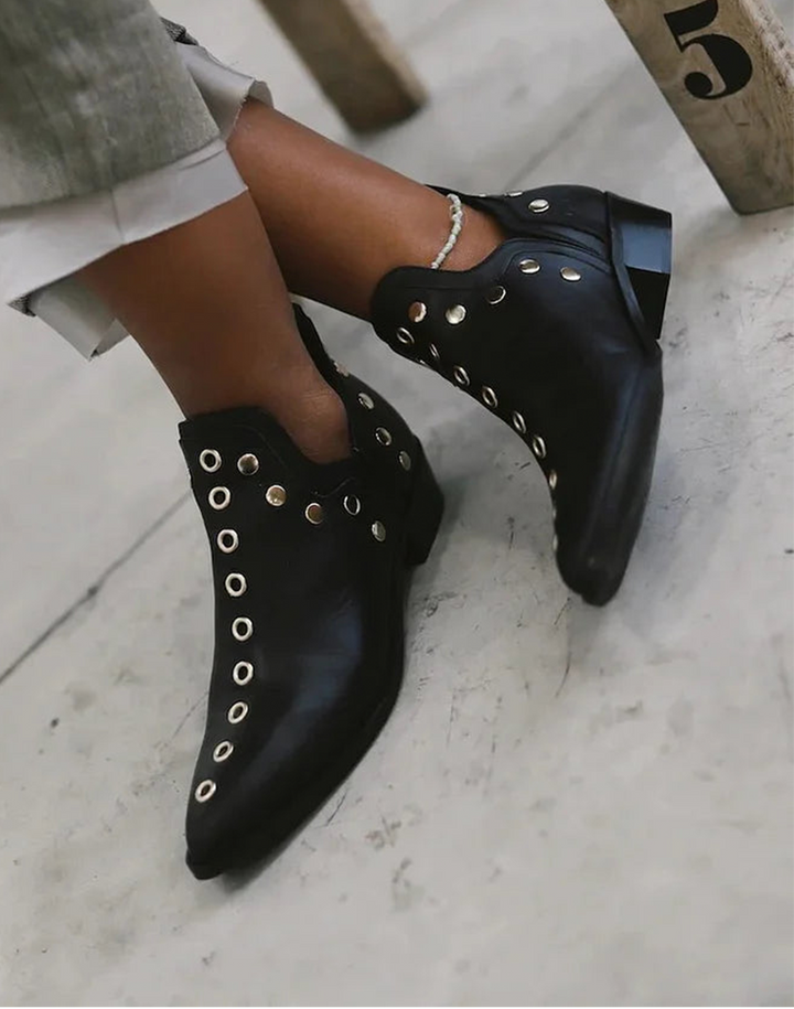 Maggie | Black Studded Pointed-Toe Chelsea Boots