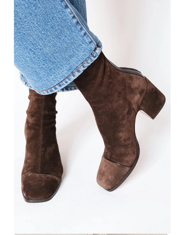 Emeline | Brown Suede Block-Heel Ankle Boots