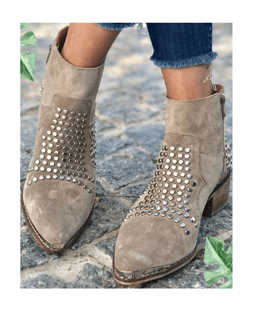 Kira | Taupe Studded Western Ankle Boots