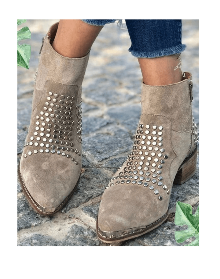 Kira | Taupe Studded Western Ankle Boots