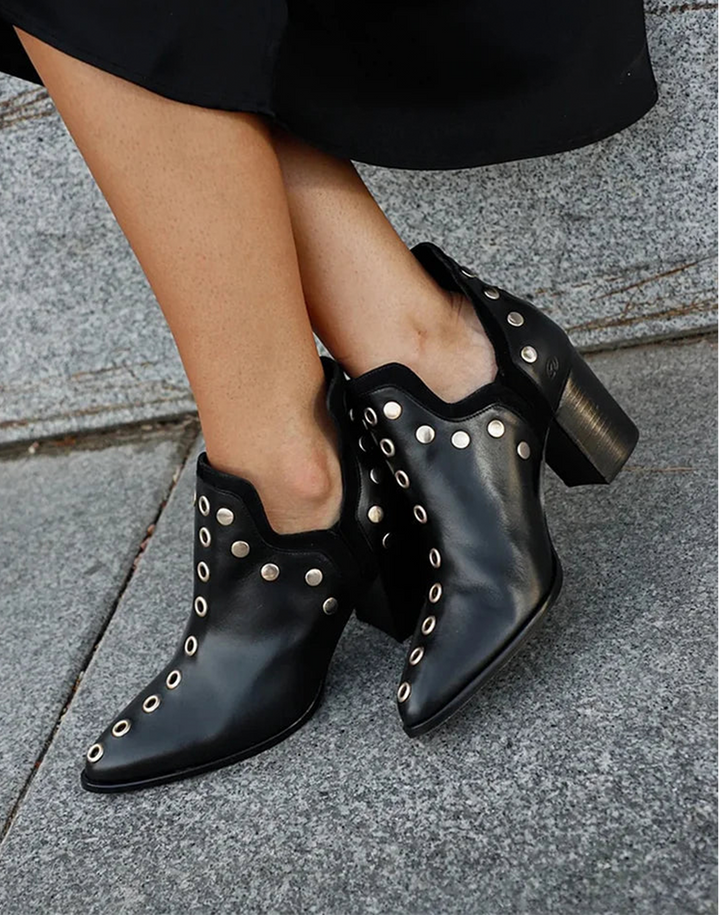 Bristol | Black Studded Western Boots with Block Heel