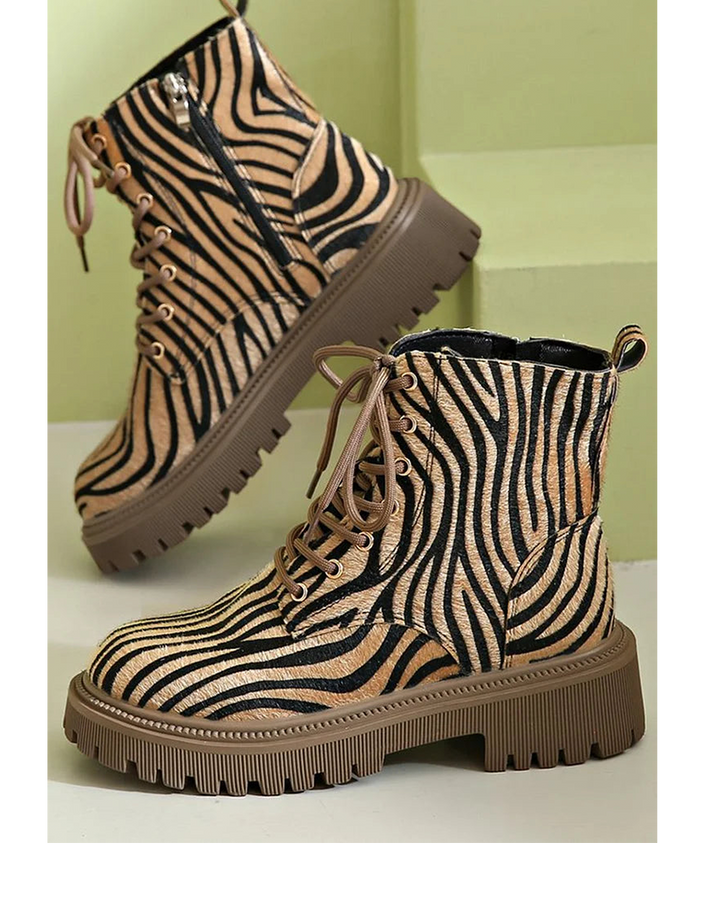 Larisa | Brown Zebra Print Lace-Up Boots