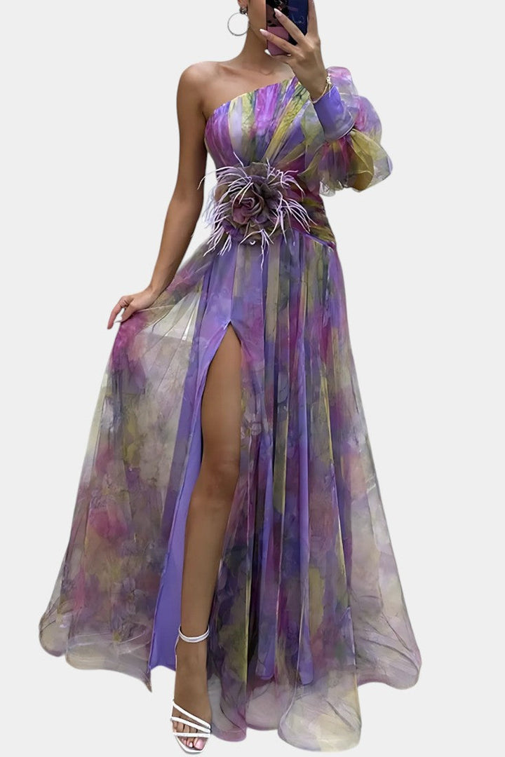 Thalassa | Floral One-Shoulder Maxi Dress with Slit