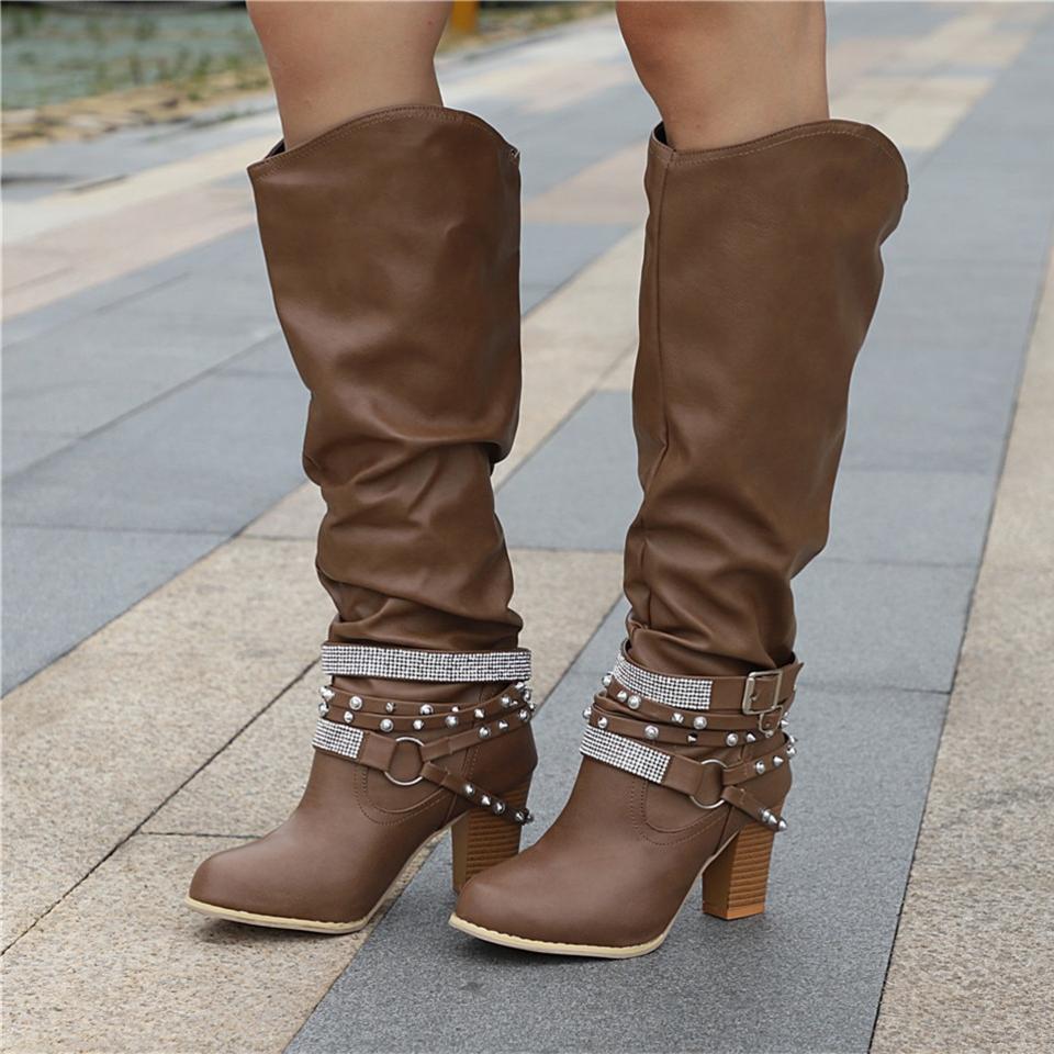 Pippa | Slouch Boots with Studded Strap Heel