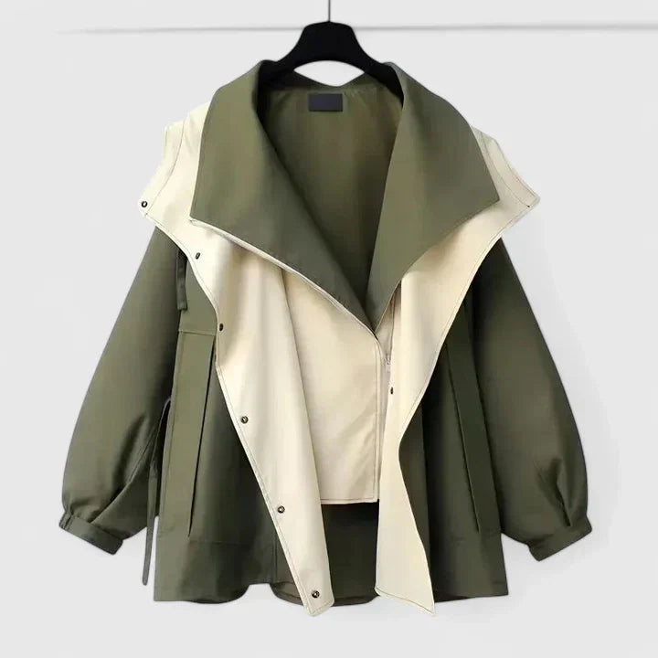 Reta | Oversized Lapel Windbreaker Jacket with Drawstring