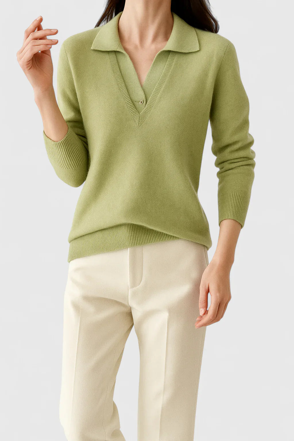 Ramona | Collared V-Neck Pullover Sweater with Buttoned Cuffs