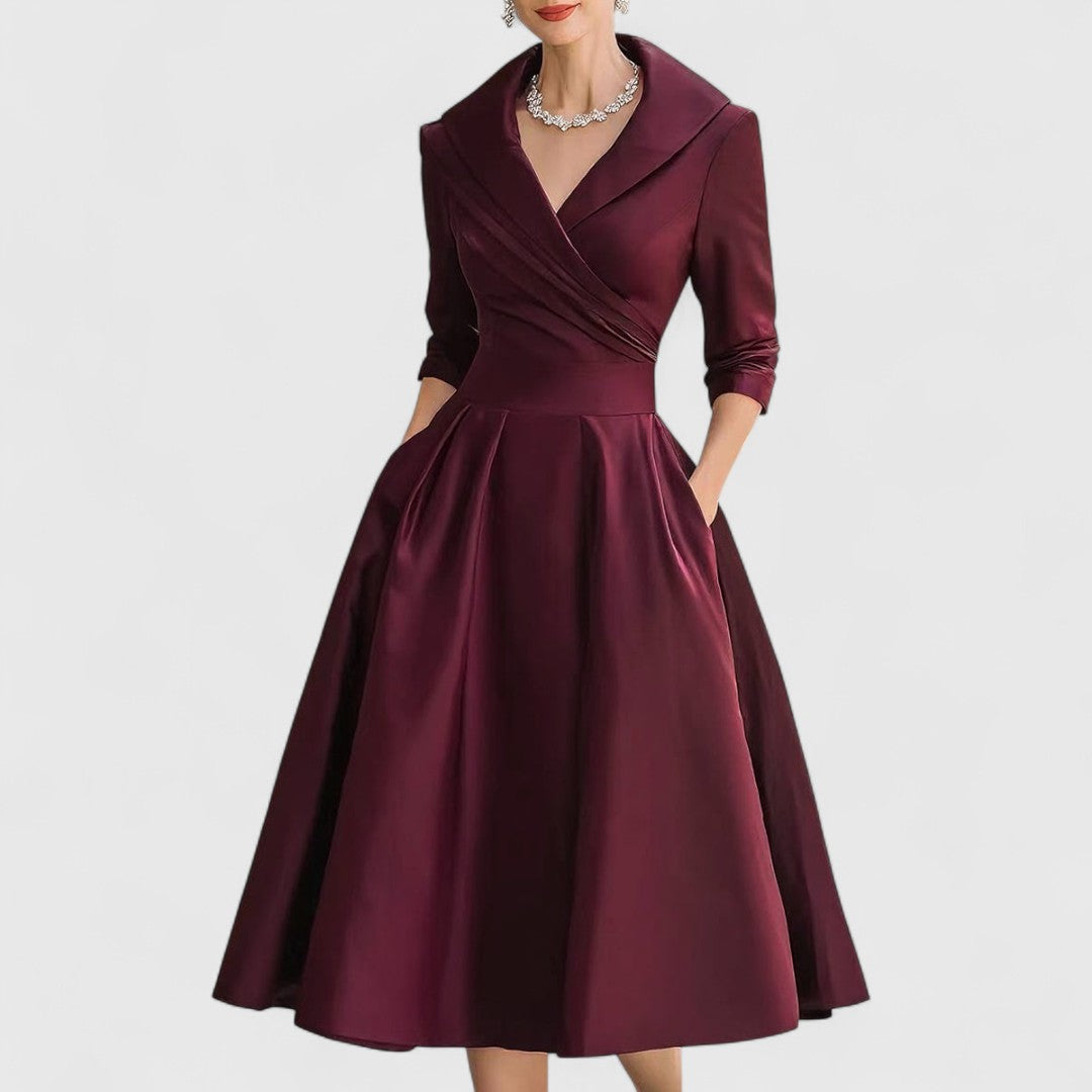 Lorraine-Mae | V-Neck Satin Fit and Flare Dress