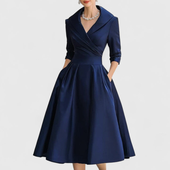 Lorraine-Mae | V-Neck Satin Fit and Flare Dress