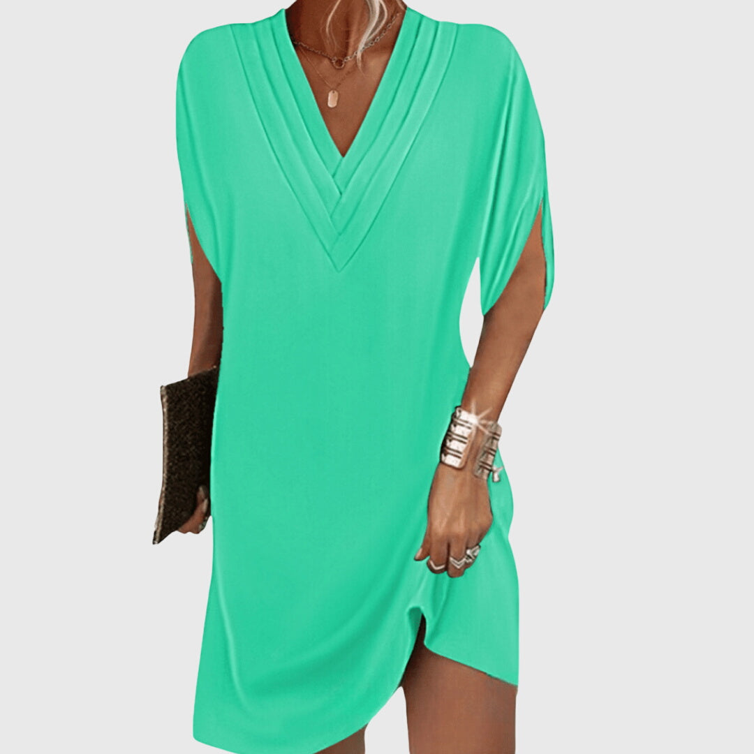 Helaine | V-Neck Shift Dress with Split Sleeves