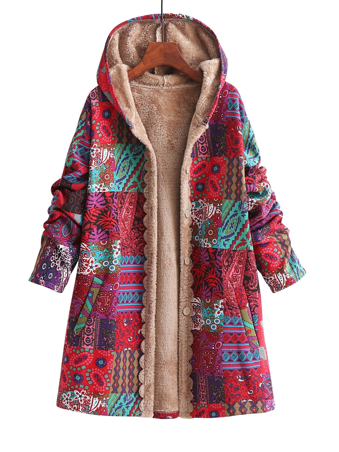 Estella | Patchwork Hooded Fleece Winter Coat