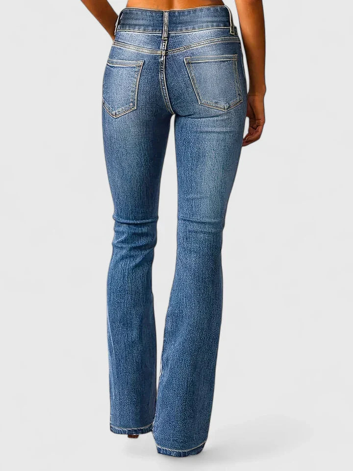 Edith | High Rise Flare Jeans with Button Detail