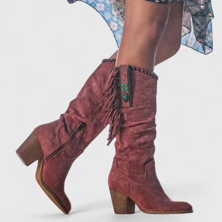 Maricela | Fringe Western Boots with Block Heel