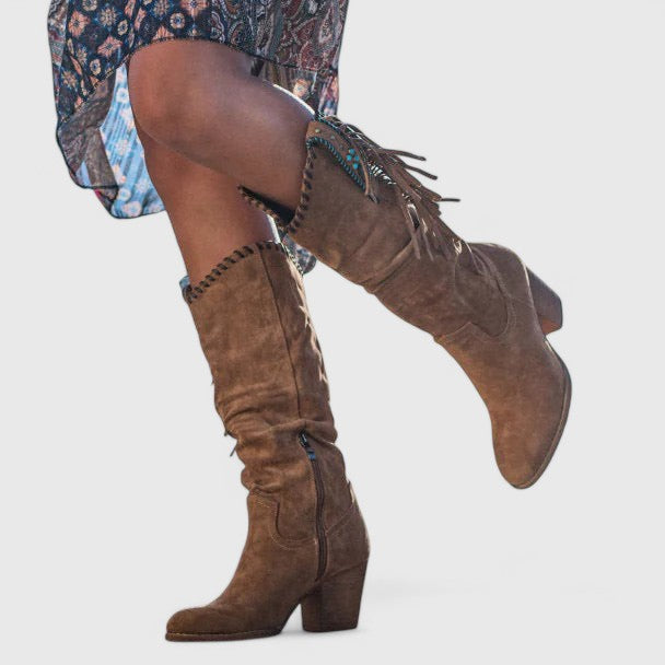 Maricela | Fringe Western Boots with Block Heel
