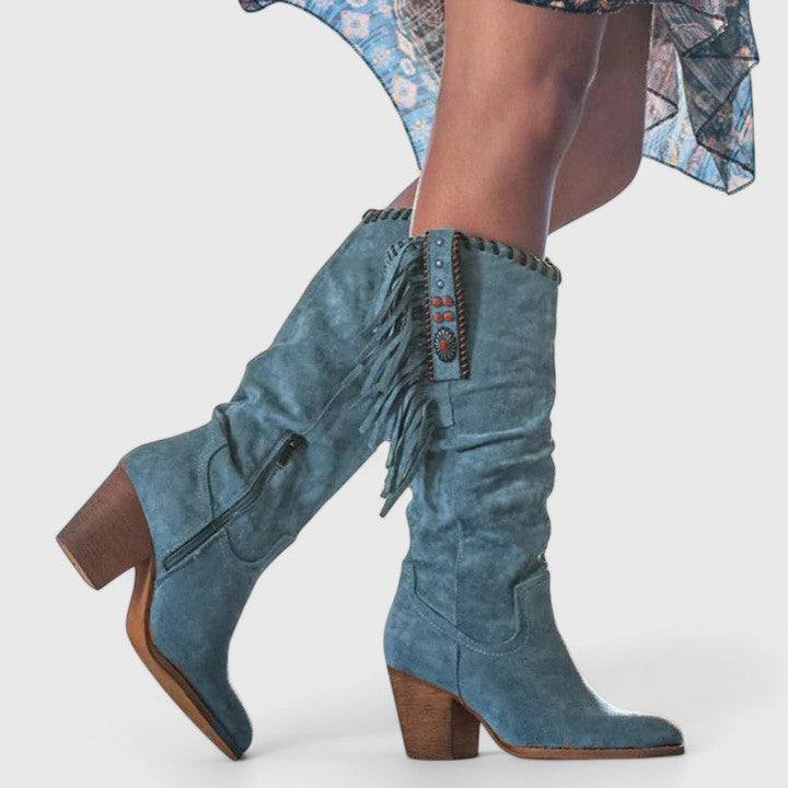 Maricela | Fringe Western Boots with Block Heel
