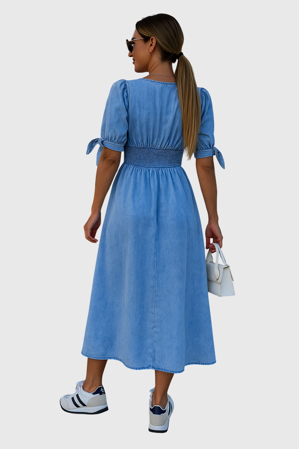 Elodia | Button-Front Denim Midi Dress with V-Neck
