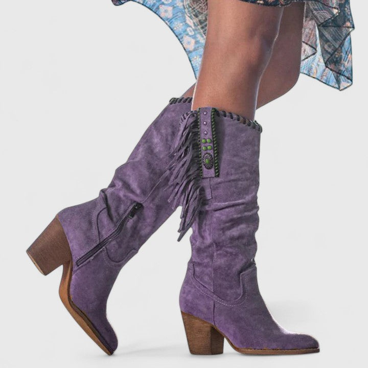 Maricela | Fringe Western Boots with Block Heel