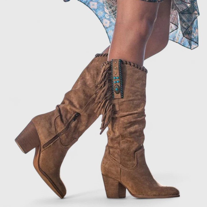 Maricela | Fringe Western Boots with Block Heel