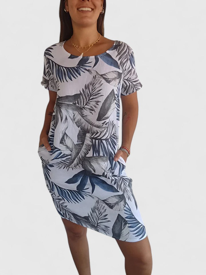 Marisette | Floral Linen Dress with Cap Sleeves