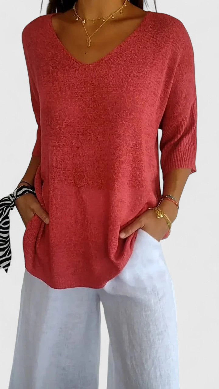 Eleonora | V-Neck 3/4 Sleeve Tunic Top