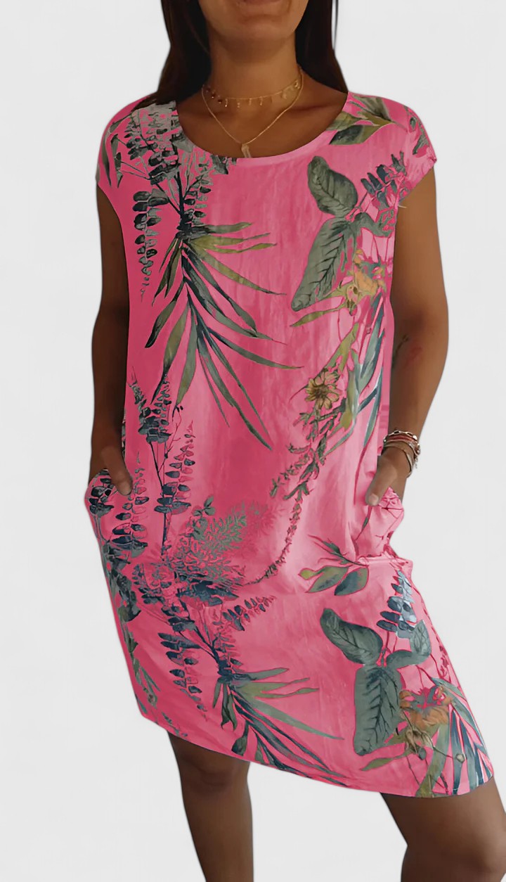 Marisette | Floral Linen Dress with Cap Sleeves