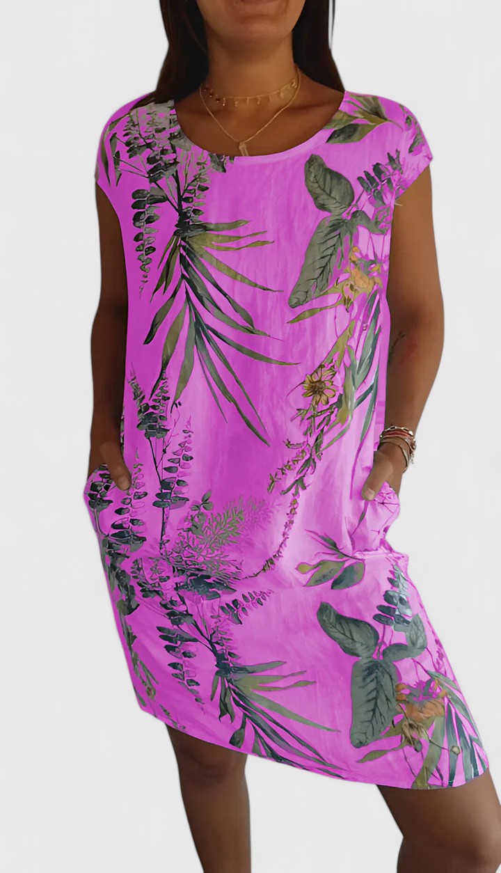 Marisette | Floral Linen Dress with Cap Sleeves