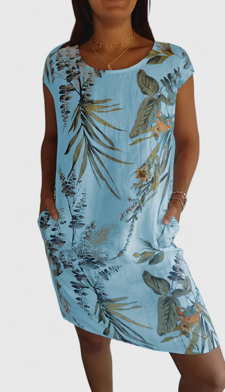 Marisette | Floral Linen Dress with Cap Sleeves