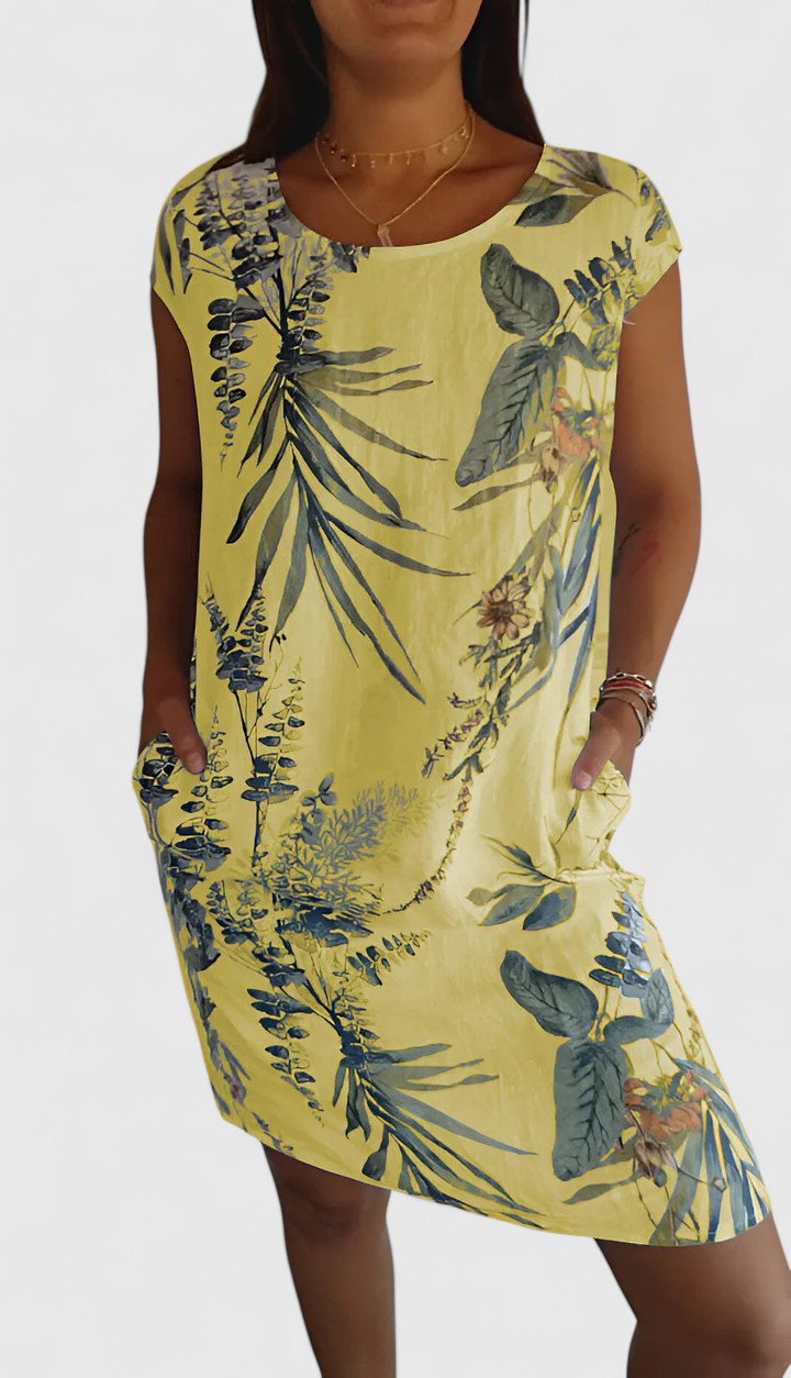 Marisette | Floral Linen Dress with Cap Sleeves