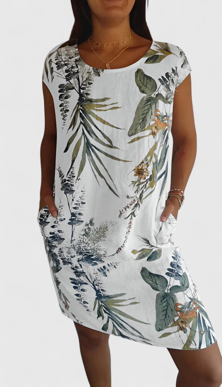 Marisette | Floral Linen Dress with Cap Sleeves