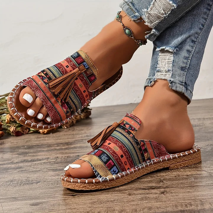 Patience | Bohemian Slide Sandals with Tassel Detail