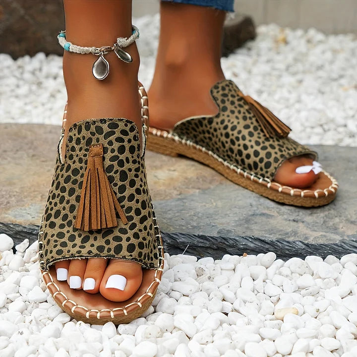 Patience | Bohemian Slide Sandals with Tassel Detail
