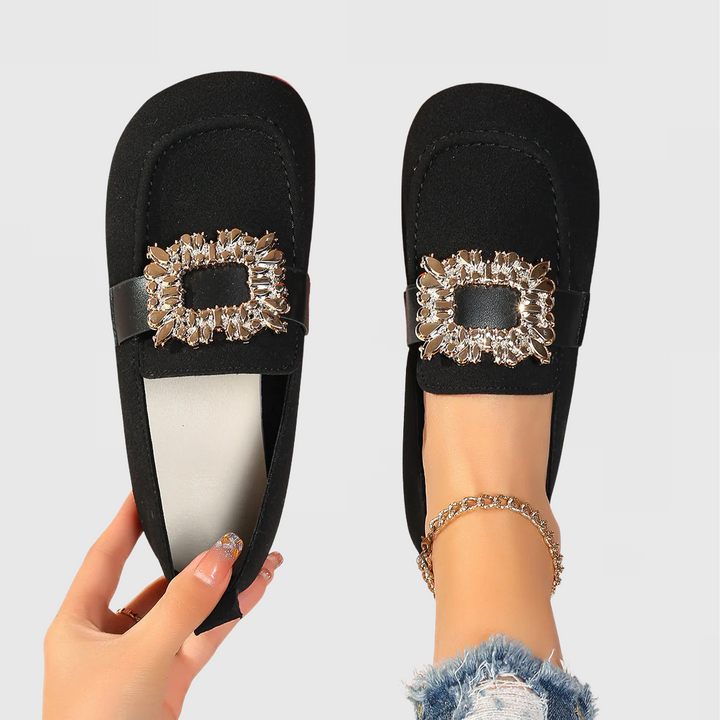 Caitlyn | Embellished Buckle Flats with Square Toe