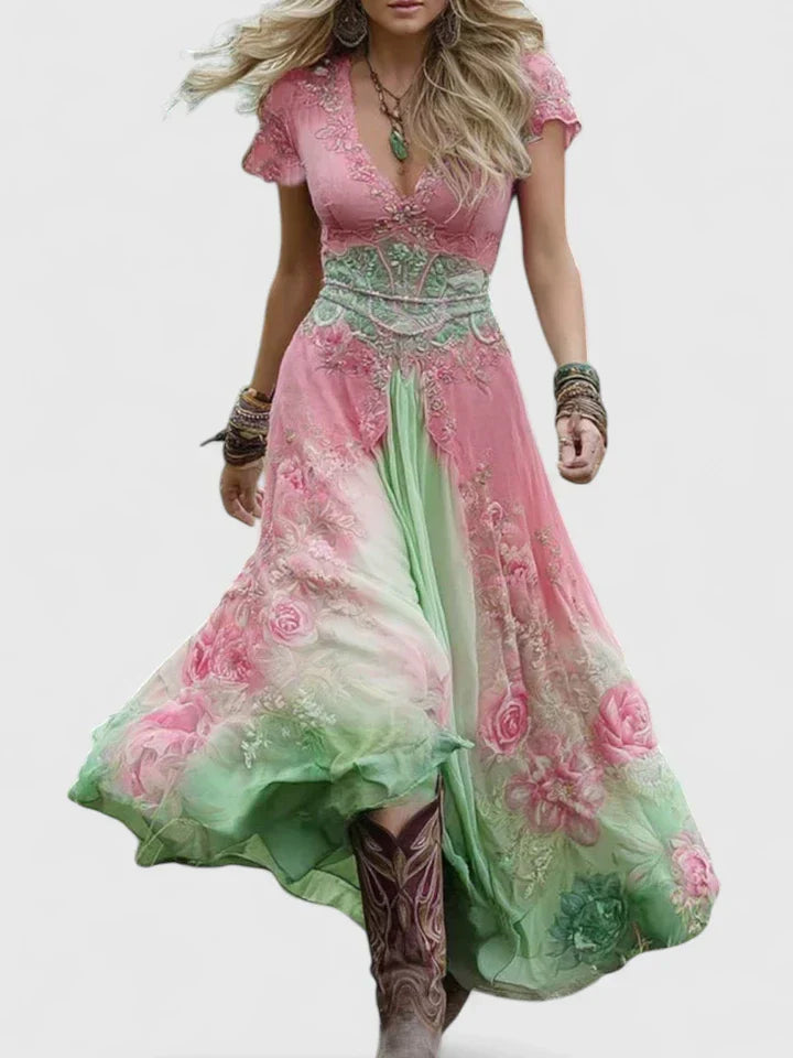 Elowyn | Floral Bohemian Empire Waist Maxi Dress
