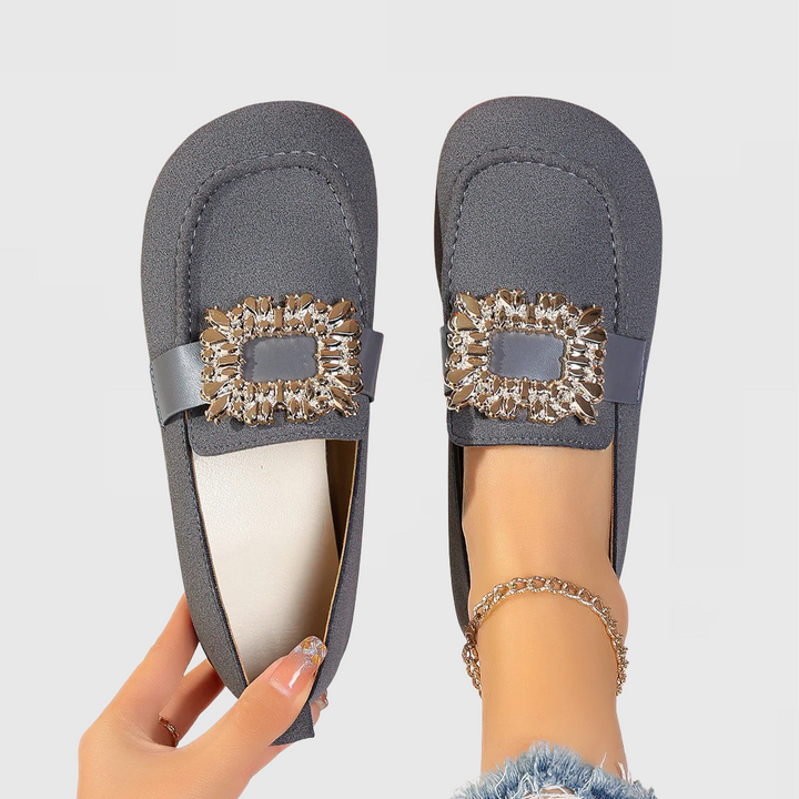 Caitlyn | Embellished Buckle Flats with Square Toe