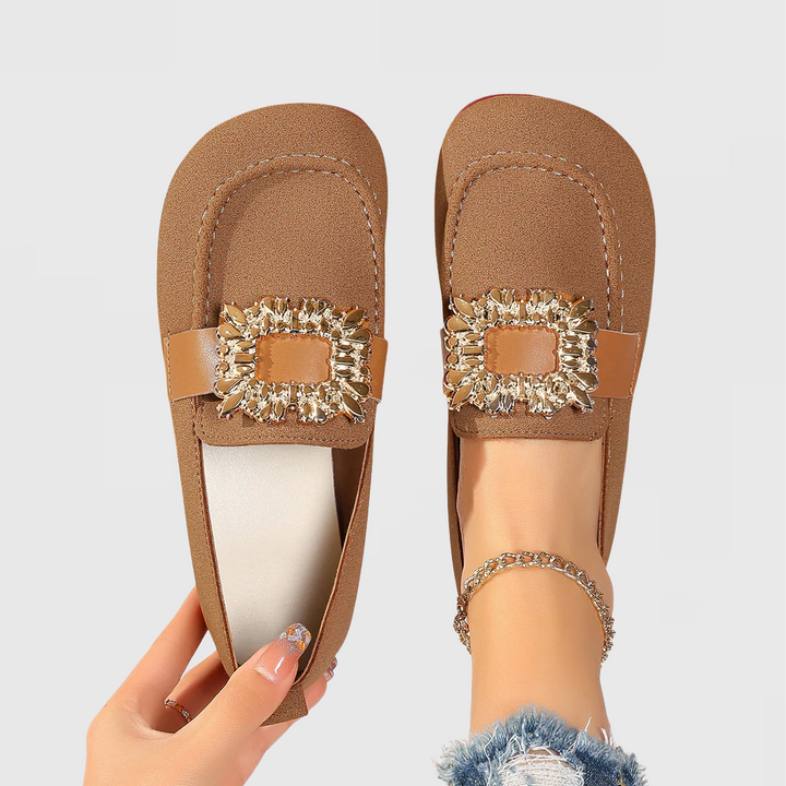 Caitlyn | Embellished Buckle Flats with Square Toe