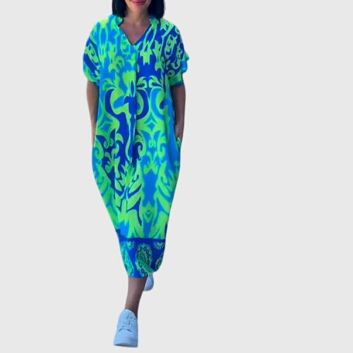 Elodie | Damask Print Caftan Maxi Dress